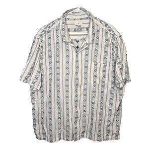 Mutual Weave Mens 2XL White Brantevik Floral Stripe Short Sleeve Button Up Shirt